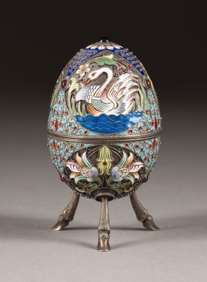 Auction 131<br>A SILVER AND CLOISONNÉ ENAMEL EGG