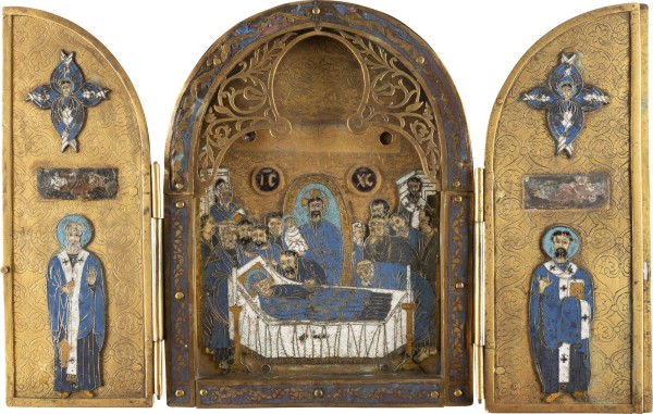 Auction 131<br>A VERY RARE AND FINE TRIPTYCH SHOWING THE DORMITION OF THE MOTHER OF GOD