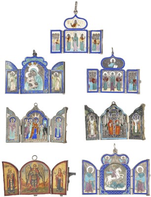 Auction 131<br>A COLLECTION OF SEVEN SILVER-MOUNTED MINIATURE TRIPTYCHS