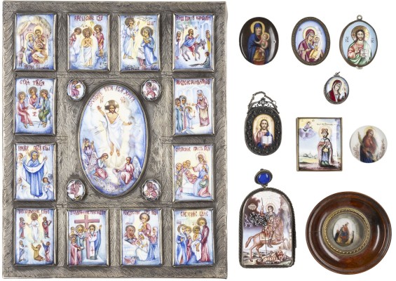 Auction 131<br>A COLLECTION OF TEN ENAMEL AND PORCELAIN PLAQUES SHOWING CHRIST, THE MOTHER OF GOD,