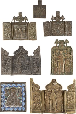 Auction 131<br>SEVEN BRASS ICONS SHOWING ST. NICHOLAS OF MYRA