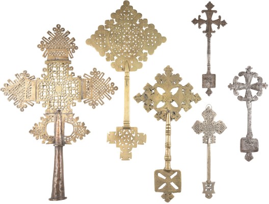 Auction 131<br>A COLLECTION OF FIVE COPTIC HAND CROSSES AND A PROCESSIONAL CROSS