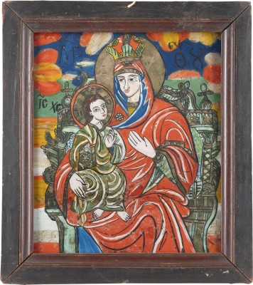 Auction 131<br>A REVERSE PAINTING ON GLASS SHOWING THE HODIGITRIA MOTHER OF GOD