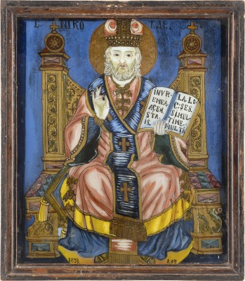 Auction 131<br>A DATED REVERSE PAINTING ON GLASS SHOWING ST. NICHOLAS