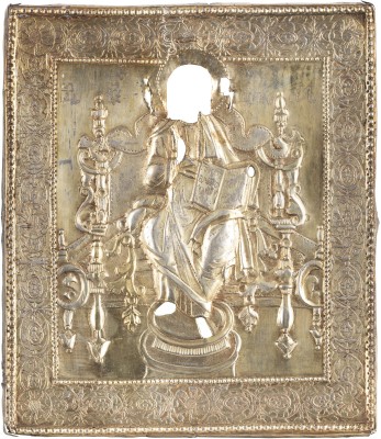 Auction <br>A SILVER-GILT OKLAD OF THE ENTHRONED CHRIST