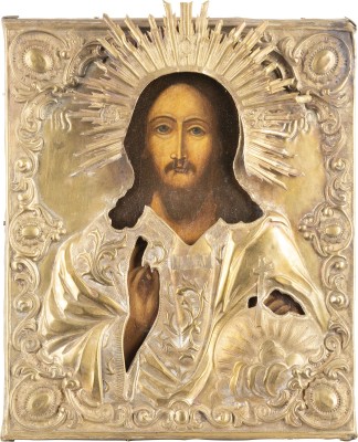 Auction 131<br>AN ICON SHOWING CHRIST THE SAVIOUR WITH OKLAD