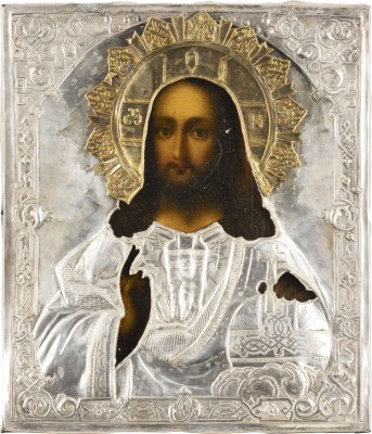 Auction 131<br>AN ICON SHOWING CHRIST THE SAVIOUR WITH OKLAD