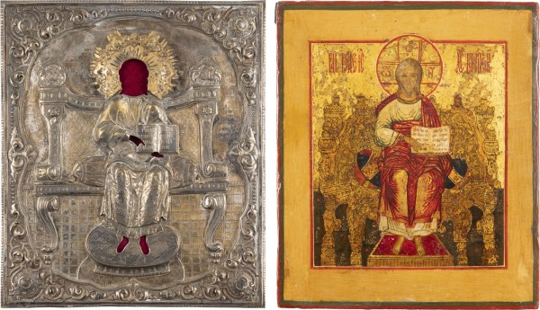 Auction 131<br>AN ICON SHOWING THE ENTHRONED CHRIST THE 'KINGS OF KINGS' WITH OKLAD