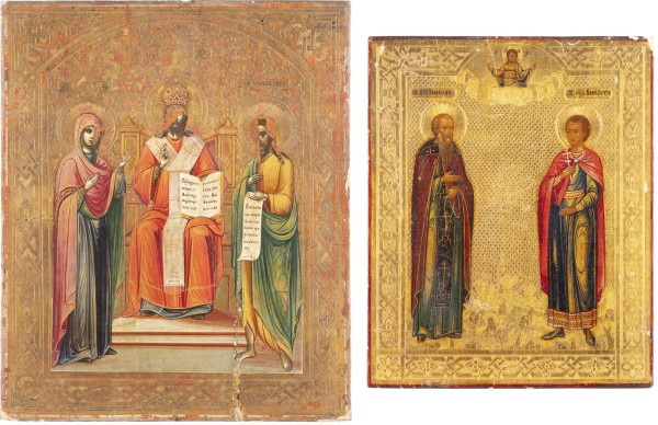 Auction 131<br>TWO SMALL ICONS SHOWING THE DEISIS AND STS. ILARION AND BONIFACE