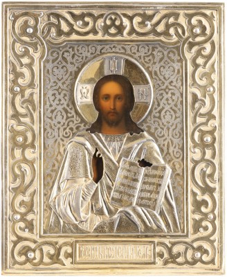 Auction 131<br>AN ICON OF CHRIST PANTOKRATOR WITH A SILVER-GILT OKLAD