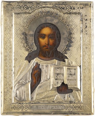 Auktion 131<br>KLEINE IKONE MIT CHRISTUS PANTOKRATOR MIT VERMEIL-OKLAD