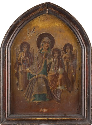 Auction 131<br>A LARGE DATED ICON SHOWING THE ENTHRONED MOTHER OF GOD