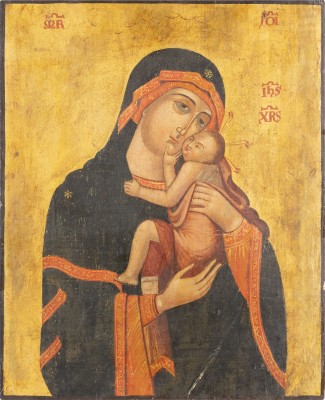 Auction 131<br>AN ICON SHOWING THE VIRGIN OF TENDERNESS (COPY OF THE CAMBRAI MADONNA)