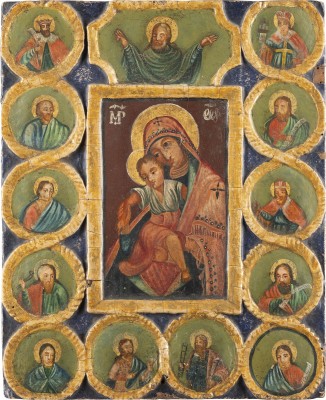 Auction 131<br>AN ICON SHOWING THE MOTHER OF GOD OF KYKKOS SURROUNDED BY PROPHETS