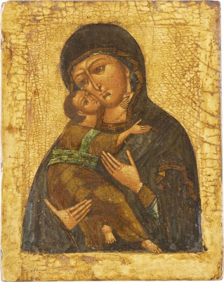 Auction 131<br>A SMALL ICON SHOWING THE VLADIMIRSKAYA MOTHER OF GOD