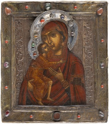 Auction 131<br>A FINE ICON SHOWING THE FEODOROVSKAYA MOTHER OF GOD WITH A RIZA