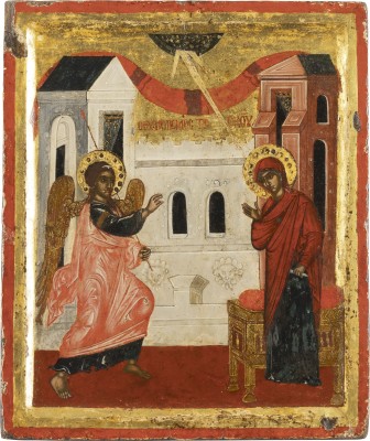 Auction <br>A FINE ICON SHOWING THE ANNUNCIATION OF THE MOTHER OF GOD