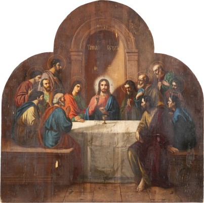 Auction 131<br>A LARGE ICON SHOWING THE LAST SUPPER FROM A CHURCH ICONOSTASIS