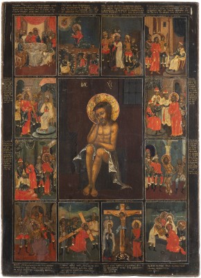 Auction 131<br>A MONUMENTAL AND VERY RARE ICON SHOWING CHRIST CROWNED WITH THORNS WITHIN THE PASSION