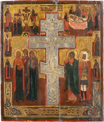 Auction 131<br>A STAUROTHEK ICON SHOWING THE DESCENT FROM THE CROSS AND THE ENTOMBMENT OF CHRIST