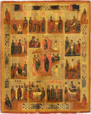 Auction 131<br>A LARGE ICON SHOWING THE RESURRECTION OF CHRIST AND THE DESCENT INTO HELL SURROUNDED BY