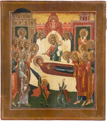 Auction 131<br>A LARGE ICON SHOWING THE DORMITION OF THE MOTHER OF GOD