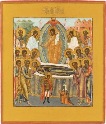 Auction 131<br>A VERY FINE ICON SHOWING THE DORMITION OF THE MOTHER OF GOD