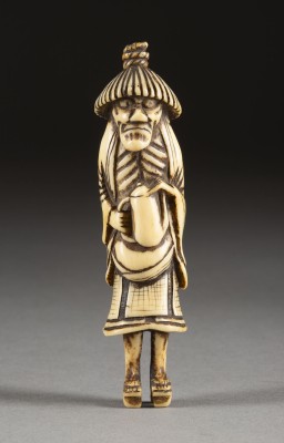 Auction 132<br>EIN GESCHNITZTES NETSUKE VOM ABURA BOZU AUS HIRSCHHORN