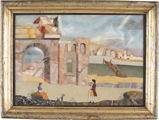 Auction 137<br>PIETRA-DURA-PLATTE MIT FIGUREN IN EINER LANDSCHAFT