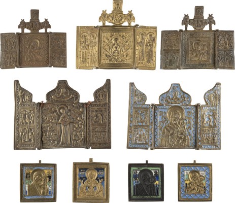 Auction 138<br>SAMMLUNG VON NEUN BRONZE-IKONEN MIT GNADENBILDERN DER GOTTESMUTTER