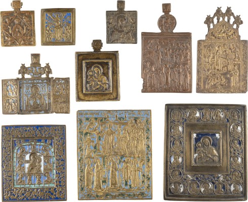 Auction 138<br>SAMMLUNG VON ZEHN BRONZE-IKONEN MIT GNADENBILDERN DER GOTTESMUTTER