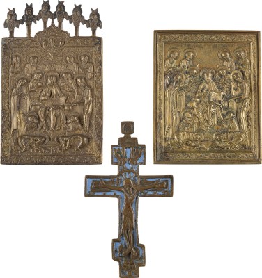 Auction 138<br>DREI BRONZE-IKONEN: ERWEITERTE DEESIS UND KRUZIFIX