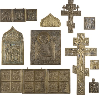 Auction 138<br>ZEHN BRONZE-IKONEN: AUSGEWÄHLTE HEILIGE, FESTTAGE DES ORTHODOXEN KIRCHENJAHRES, KRUZIFIXE UND EIN FRAGMENT