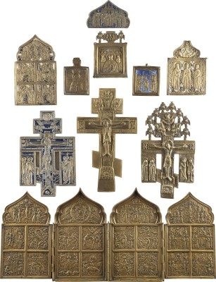 Auction 138<br>ZEHN BRONZE-IKONEN: FESTTAGE DES ORTHODOXEN KIRCHENJAHRES, AUSGEWÄHLTE HEILIGE, KRUZIFIXE UND EIN FRAGMENT