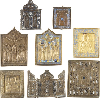 Auction 138<br>ACHT BRONZE-IKONEN MIT KLOSTER-HEILIGEN