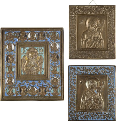 Auction 138<br>DREI BRONZE-IKONEN: GOTTESMUTTER VON TICHWIN 'TICHWINSKAJA' UND CHRISTUS, DAS GÜTIGE SCHWEIGEN