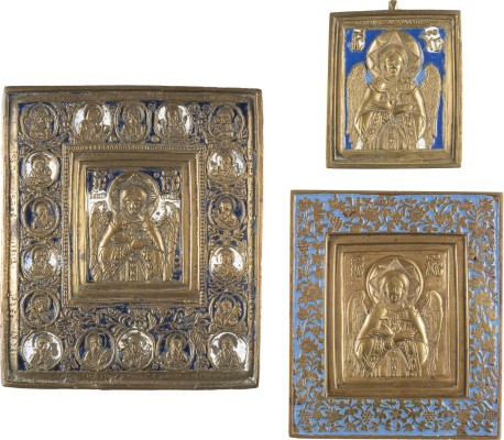 Auktion 138<br>SAMMLUNG VON DREI BRONZE-IKONEN MIT CHRISTUS, DEM GÜTIGEN SCHWEIGEN