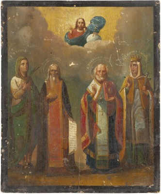 Auction 138<br>PATRONATSIKONE MIT DEN HEILIGEN ELISABETH, JOHANNES, NIKOLAUS VON MYRA UND ALEXANDRA