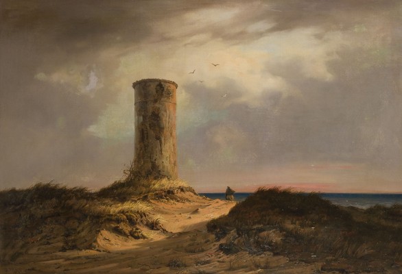 Auction 141<br>STRANDLANDSCHAFT MIT TURMRUINE UND REITER, 1837