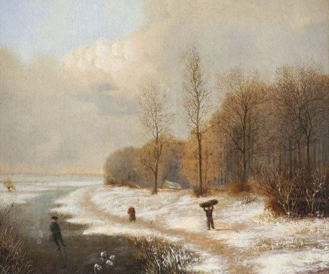 Auction 141<br>ZWEI GEMÄLDE: AM ZUGEFRORENEN SEE. SOMMERLANDSCHAFT MIT REITER AUF DER LANDSTRASSE