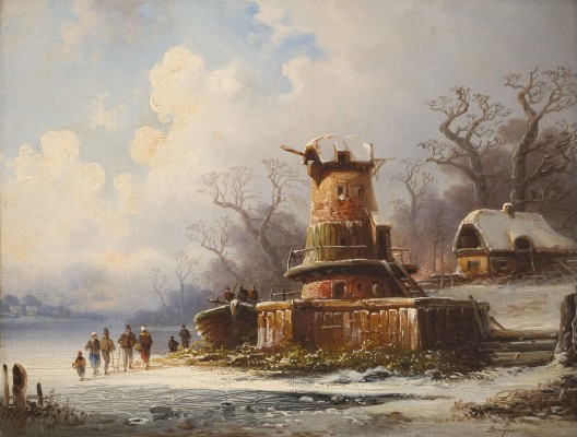 Auktion 141<br>WINTERLANDSCHAFT MIT FIGUREN AUF EINEM ZUGEFRORENEN FLUSS