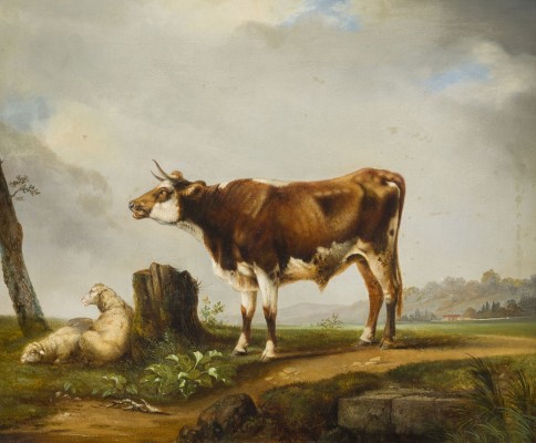 Auction 141<br>LANDSCHAFT MIT STIER UND SCHAFEN. 1868