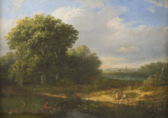 Auction 141<br>LANDSCHAFT MIT FISCHER UND REITER. 1865