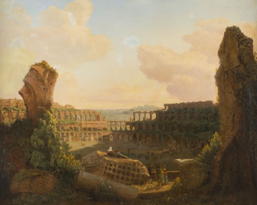 Auction 141<br>BLICK AUF DIE RUINEN DES ITALIENISCHEN AMPHITHEATERS IM ABENDLICHT. WOHL 1837