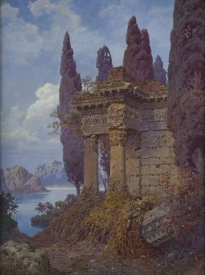 Auction 141<br>RUINEN ROMISCHER TEMPEL VOR EINER SEENLANDSCHAFT. 1879