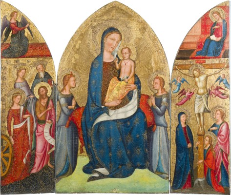 Auction 141<br>TRYPTICHON MADONNA UND KIND, VERKÜNDIGUNG, KREUZIGUNG UND HEILIGEN