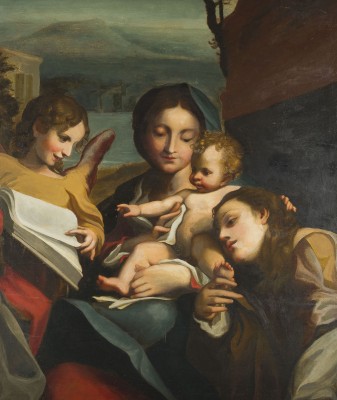 Auction 141<br>MADONNA MIT KIND, HL. KATHARINA UND ENGEL (nach Madonna des Hl. Hieronymus, Galleria Nazionale, Parma)