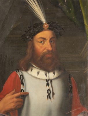 Auktion 141<br>PORTRAIT EINES MONARCHEN MIT LORBEERBEKRÄNZTEM HAUPT UND FEDERSCHMUCK MIT BROSCHE