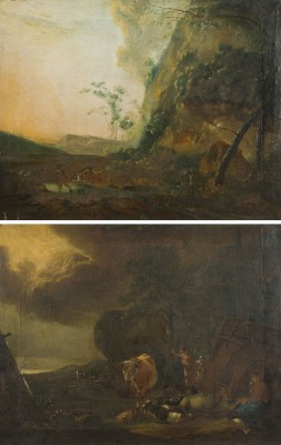 Auction 141<br>PAAR GEMÄLDE: LANDSCHAFT MIT RASTENDEN HIRTEN UND WEIDEVIEH / LANSCHAFT MIT WEIDEVIEH AN DER WASSERSTELLE