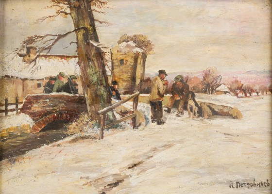 Auction 142<br>WINTERLANDSCHAFT MIT JÄGERN